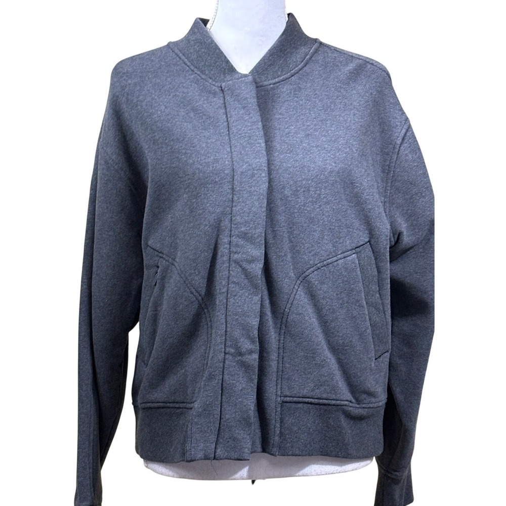 Athleta Gray Retroplush Bomber Jacket L/P Cozy Athleisure Casual Layering Sporty